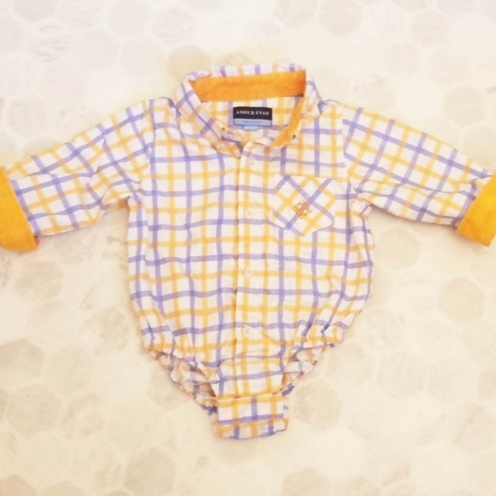 Andy & Evan blue & orange plaid shirtzie